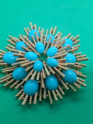 Vintage Avon καρφίτσα μεταχειρισμένη, τιρκουάζ και χρυσαφί