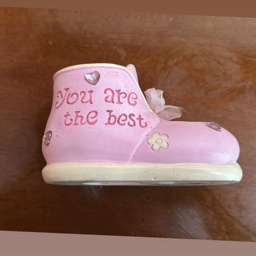 Children's piggy bank pink boot like new