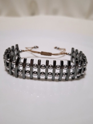 Handmade wide hematite bracelet with adjustable cord
