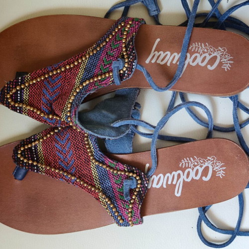 Suede sandals with multicolor pattern, size 39.5-40