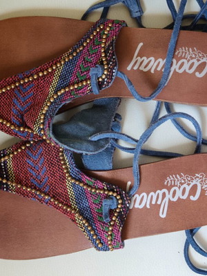 Suede sandals with multicolor pattern, size 39.5-40