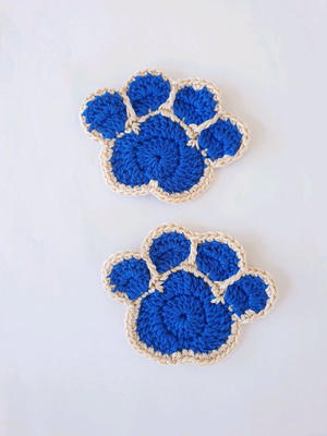 Coasters handmade cotton paw shape blue cream, set of 2, new