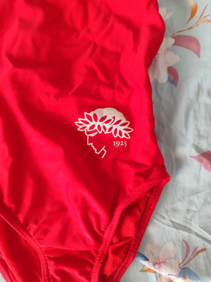 Olympiakos girls' swimsuit used, size 122 cm, red, slim fit