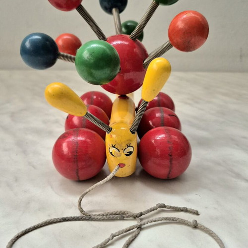 Vintage Wooden Kouvalias Pull Toy used, made in Greece
