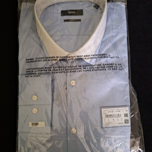 BOSS men's shirt new, slim fit, white and blue, size XL