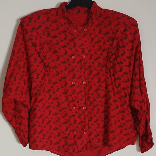 Vintage 80s red shirt with shoulder pads and paisley pattern, handmade