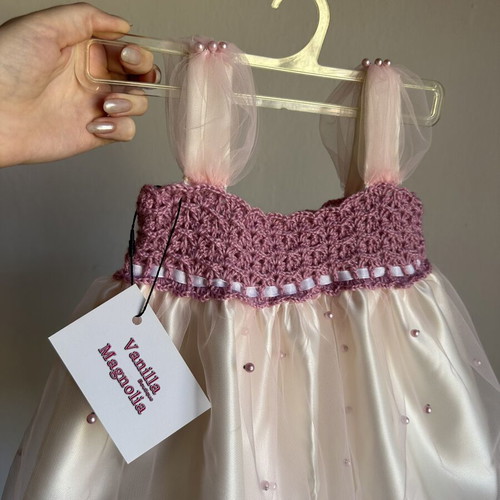Vanilla Magnolia Boutique Baby Dress with Accessories, Handmade, New, 12-18 Months