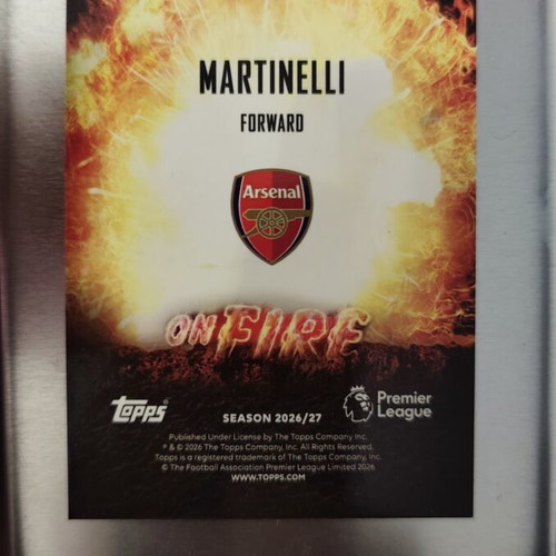 Topps Premier League Cards 2026/2027 On Fire Gabriel Martinelli, Noah Okafor