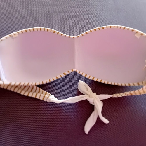 Strapless swimsuit bra like new, beige with gold stripes, size L