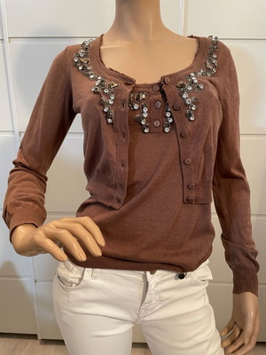 Relish Brown Knitted Cardigan Medium used with rhinestones