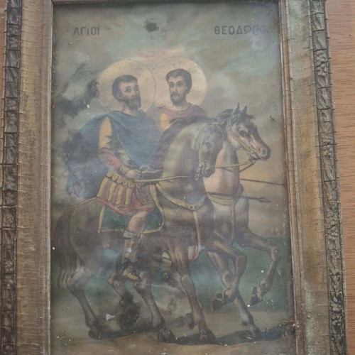 Εικόνα Άγιοι Θεόδωροι βιντατζ μεταχειρισμένη χωρίς τζάμι 13×23