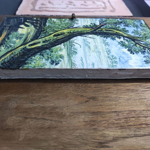 Handmade ceramic triptych Castelli Italy used