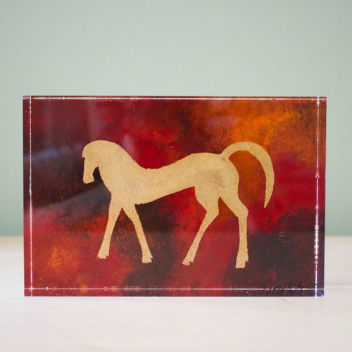 Decorative Handmade Painted Gold Horse with Plexiglass new
