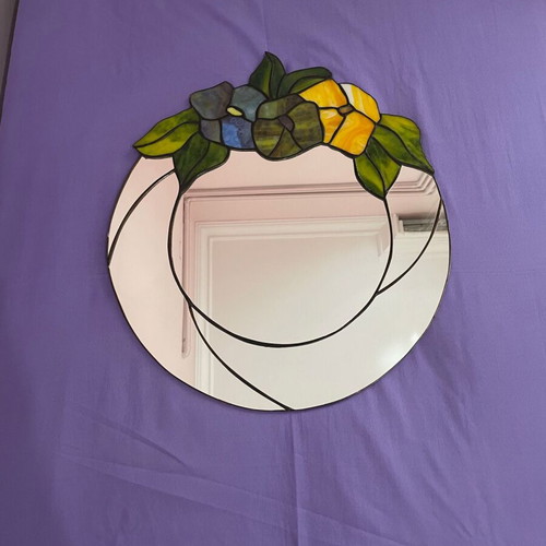 Stained Glass Round Wall Mirror 42 cm, handmade, new