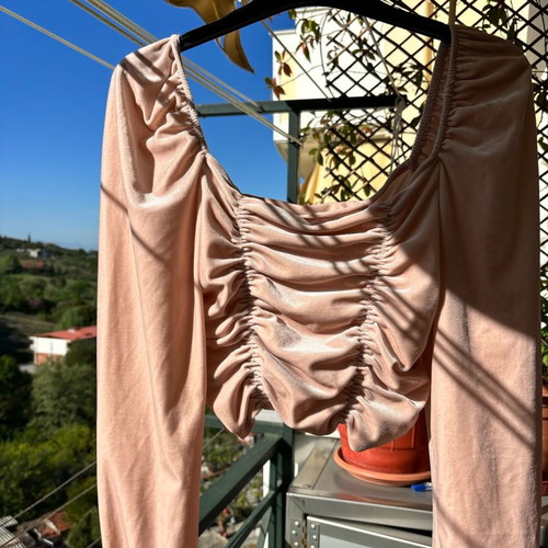 Top with off-shoulder velvet pink H&M size S