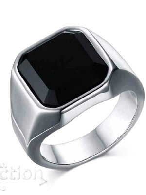 Men's ring of medical steel with black stone size 65 new
