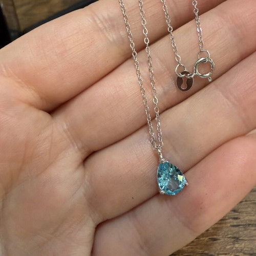 Necklace with blue teardrop silver 925 new with case