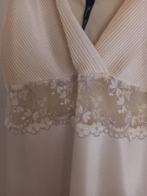 100% Silk Nightgown with Lace, Champagne/White, Size Small