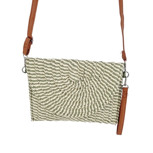 Straw crossbody bag new, beige with pistachio