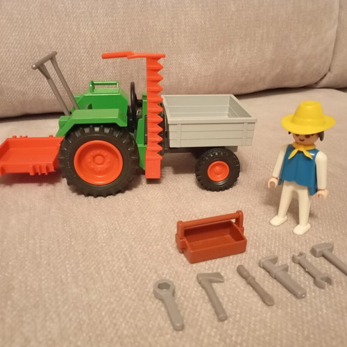 Playmobil tractor with bucket and mower