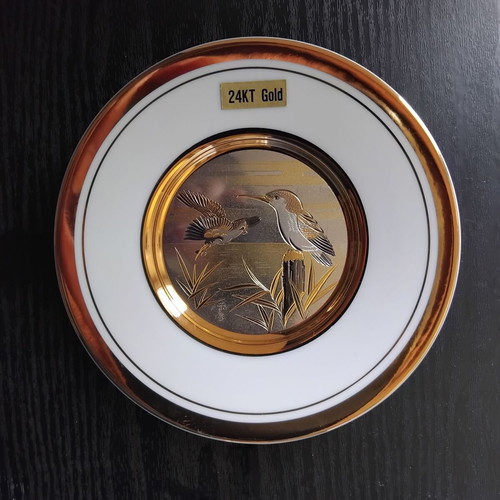 Chokin Decorative Plate Japan 24K Gold Birds Like New