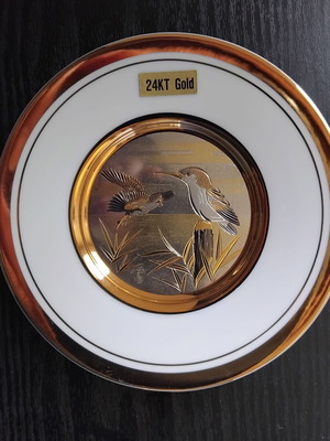 Chokin Decorative Plate Japan 24K Gold Birds Collectible