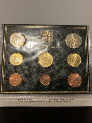 2018 Vatican City Official Euro Coin Set, 8 coins, Pope Francis coat of arms