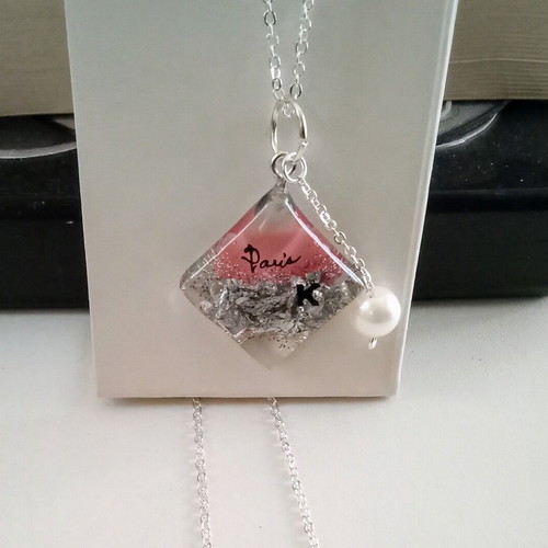 Handmade necklace "K" new, pink and silver