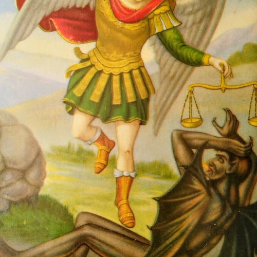Metal image Archangel Michael used vintage 9x12 cm