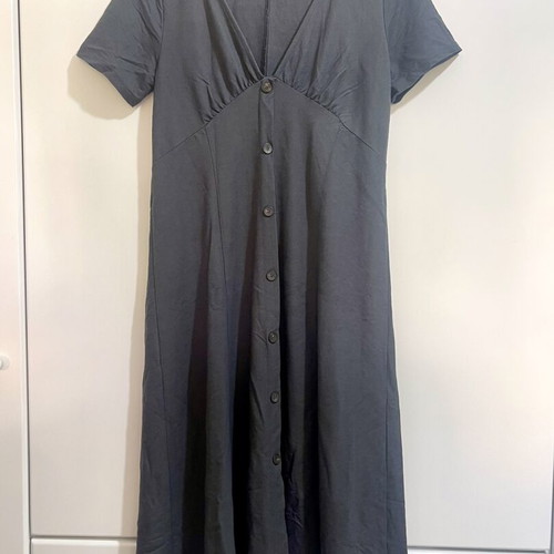 Pull & Bear midi anthracite dress with buttons and V neckline