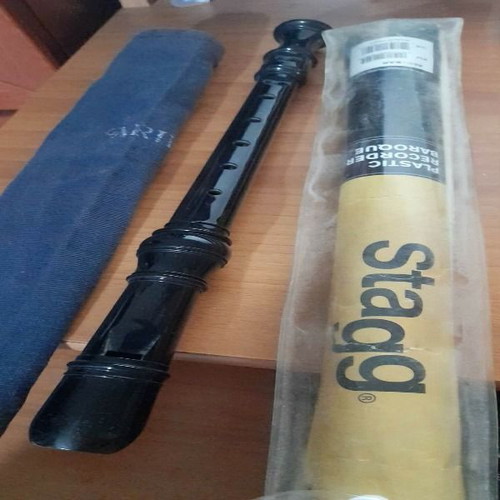 Pack of two used school recorders, black and beige