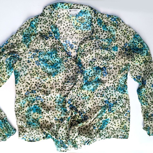 Persona by Marina Rinaldi silk floral shirt XL like new, turquoise green