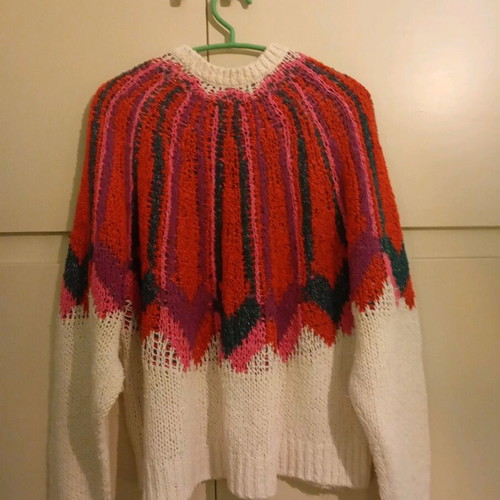 Zara Knit knitted sweater used, size L, white multicolor