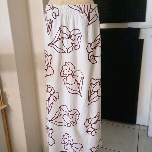 MOTF women's skirt like new, 100% linen, size L/XL, cream/burgundy