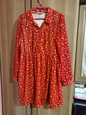 Dress Miss Jolie long sleeve red with gray flowers like new, size L