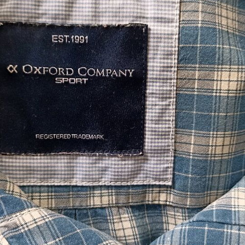 Oxford Company men's shirt plaid blue white like new, size L