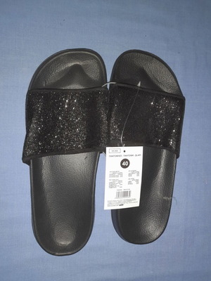 Γυναικείες καλοκαιρινές παντόφλες slides μαύρο glitter μέγεθος 40 καινούργιο