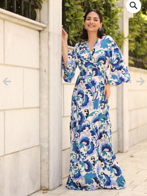 Open Fashion dress 3XL satin new, blue multicolor