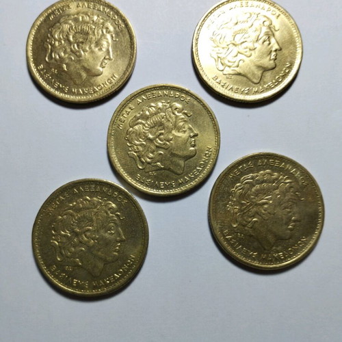 100 Drachma Coins 2000 like new, pack of 5, Alexander the Great Vergina Star
