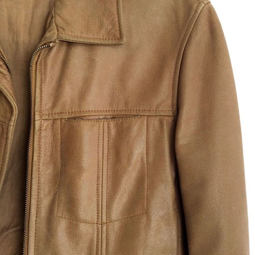 Women's Camel Leather Jacket Cropped used, size S/M, beige