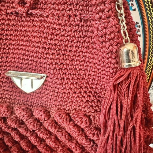 Handmade burgundy backpack like new with embossed bubbles knitting