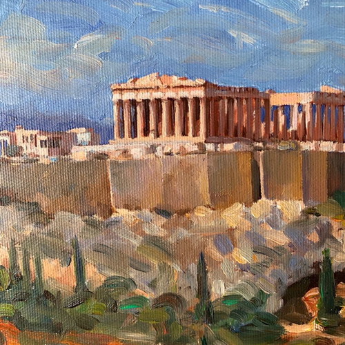 Acropolis painting new, oil on canvas 21x49