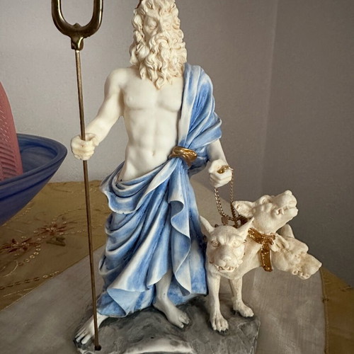 Hades statue with Cerberus handmade, new, alabaster