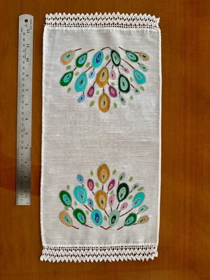Handmade Vogart table runners with permanent colors, set of 7 like new