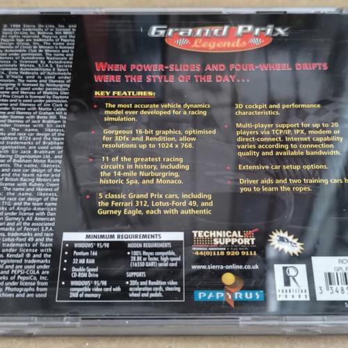 Grand Prix Legends Sierra PC CD-ROM game used, big box