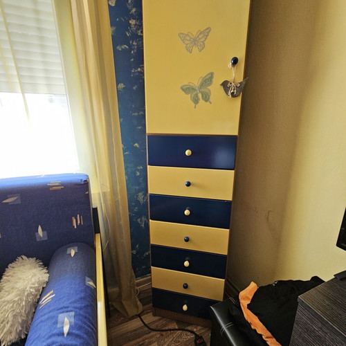 Complete children's bedroom furniture set used, blue and yellow tones