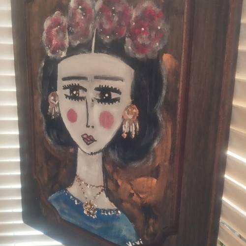 Frida painting on old wood