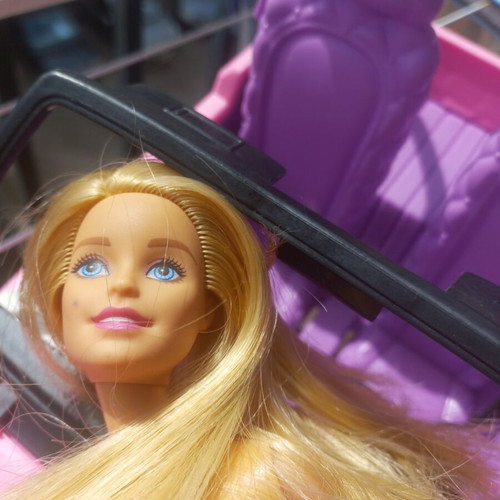 Barbie Princess Gem doll and pink jeep Mattel used set