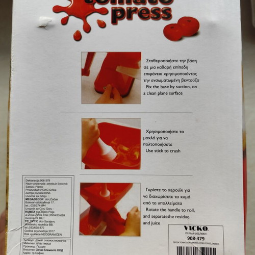 VICKO Tomato Press manual, new in original packaging