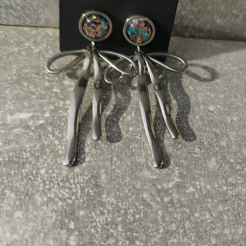 Glitter Ribbon Earrings made of steel, custom order, blue and silver